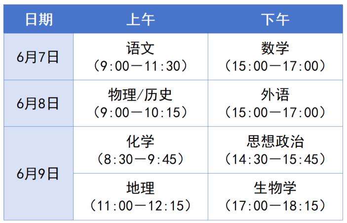 2026高考官方考试时间表（分3类：老高考、3+1+2新高考、3+3新高考）