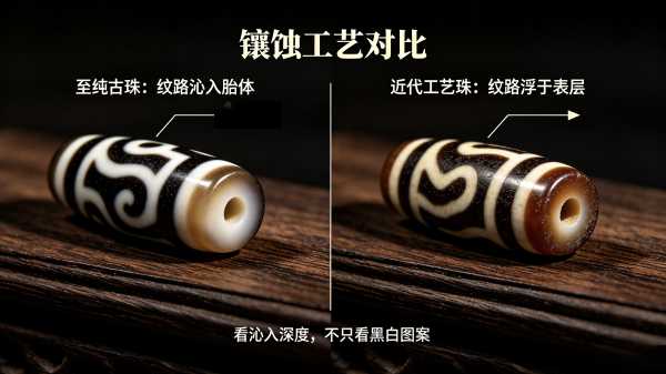 核心鉴别维度对比——至纯天珠与近代珠五大本质差异