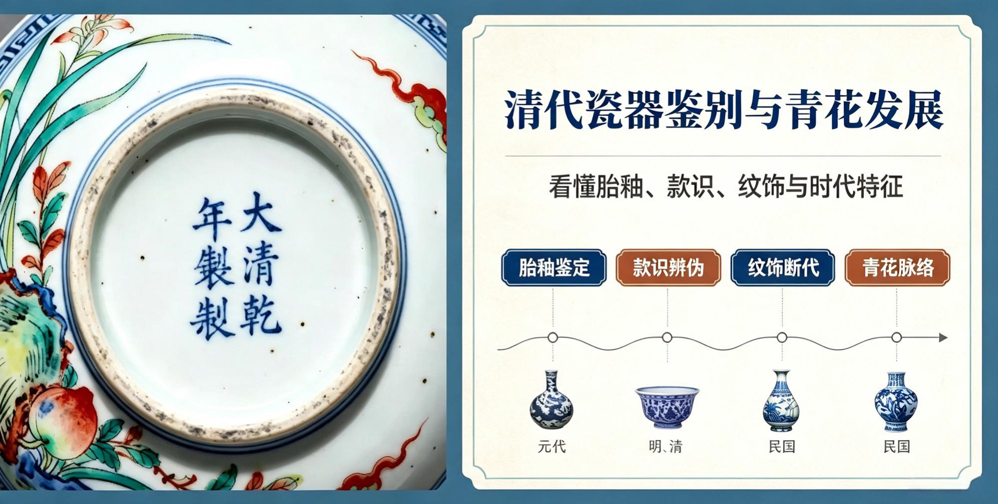 清代瓷器鉴别与青花发展：看懂胎釉、款识、纹饰与时代特征